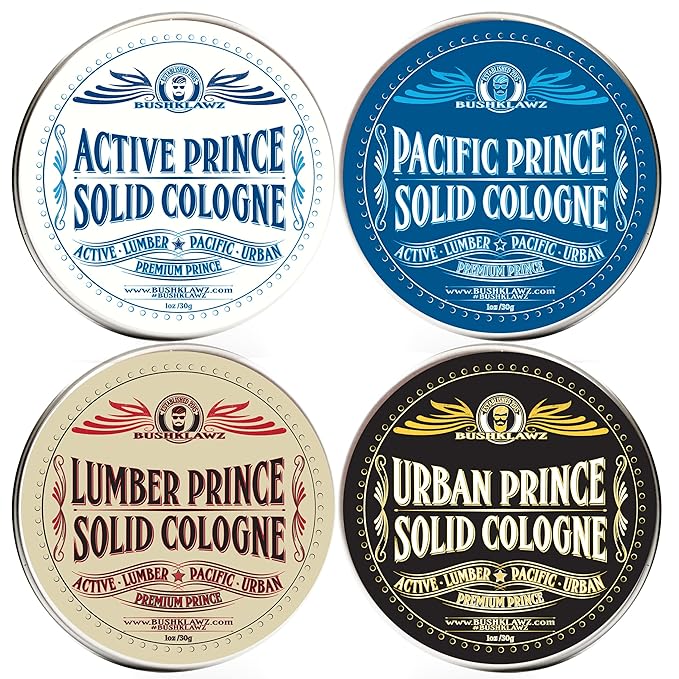 Active Prince Solid Cologne 1 oz Full Size Alcohol Free Natural Concentrated Travel Friendly Tins Men's Fragrance Manly Scents to Satisfy all Types of Viking Cannon Black Prime