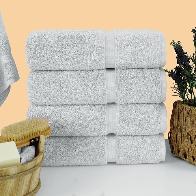Chakir Turkish Linens Premium Cotton Absorbent Turkish Towels (Bath Towel - Set of 4, Silver Gray)