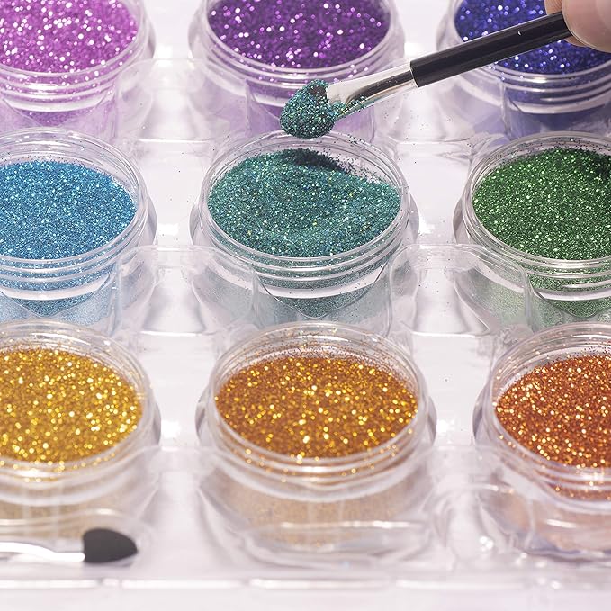 Premium Glitter Temporary Tattoo Kit for Girls, 74 Stencils, 16 Colors and 2X 0.5 fl.oz Body Glue for Body Glitter Fake Tattoos for Kids Makeup Tattoo Supplies Party Favors Party Supplies for Girls