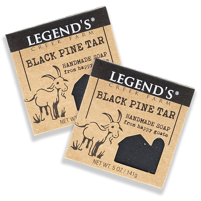 Legend's Creek Farm Goat Milk Soap - Cleansing Moisturizing Soap Bar for Hands and Body - 5 Oz Creamy Lather, Nourishing, Gentle Natural Soap for Sensitive Skin (Black Pine Tar, Pack of 2)
