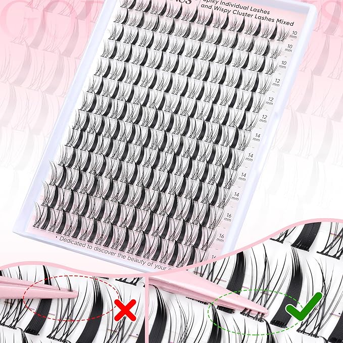 Manga Lash Clusters Kit Wispy Eyelash Clusters & Spiky Individual Lashes Mixed Cluster Eyelash Extensions Kit 10-16mm DIY Lash Extension Kit C Curl Wet Look Anime Cluster Lash Kit