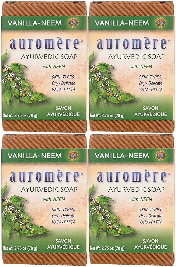 Auromere Ayurvedic Bar Soap, Vanilla Neem - Eco Friendly, Handmade, Vegan, Cruelty Free, Natural, Non GMO (2.75 oz), 4 pack