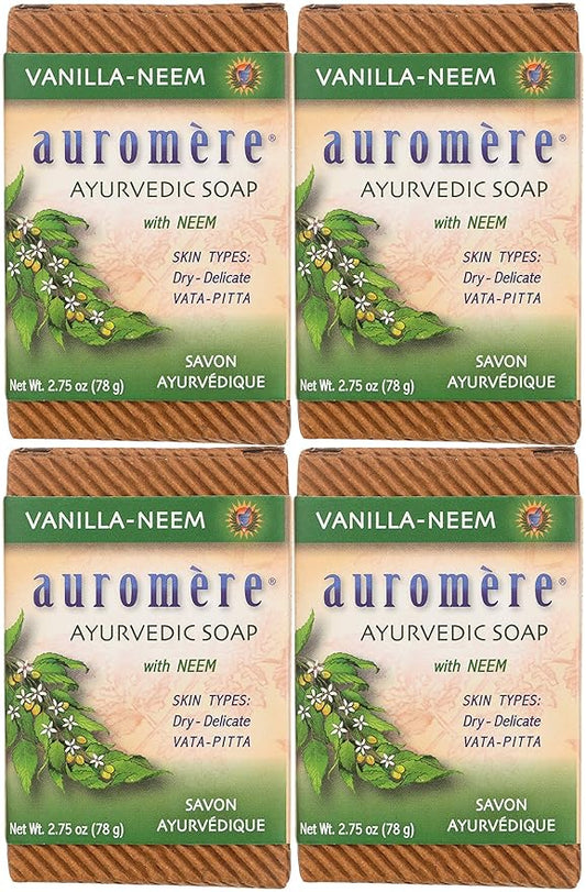 Auromere Ayurvedic Bar Soap, Vanilla Neem - Eco Friendly, Handmade, Vegan, Cruelty Free, Natural, Non GMO (2.75 oz), 4 pack