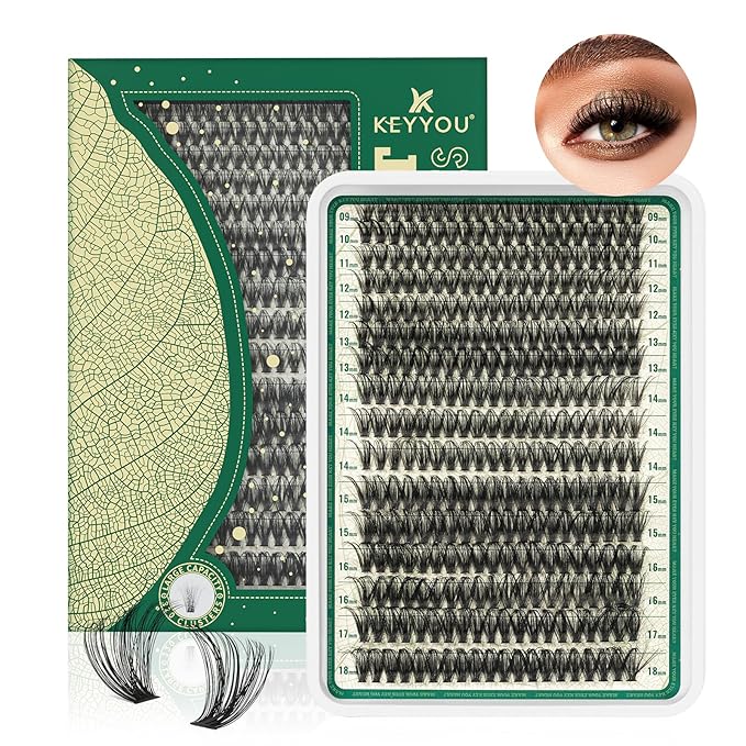 Lash Clusters 320Pcs Eyelash Clusters KEYYOU 60D D Curl 9-18MIX Clusters Lashes Thick Super Soft Wispy DIY Eyelash Extension at Home(60D-D,9-18MIX)