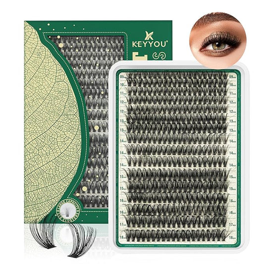 Lash Clusters 320Pcs Eyelash Clusters KEYYOU 60D D Curl 9-18MIX Clusters Lashes Thick Super Soft Wispy DIY Eyelash Extension at Home(60D-D,9-18MIX)