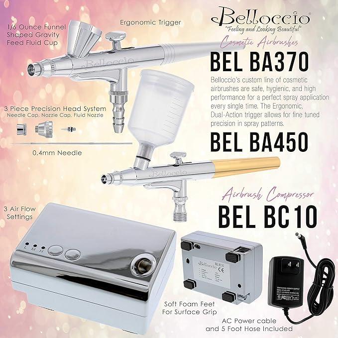 Belloccio Makeup and Tanning Airbrush System with DARK Foundation and Blush Set