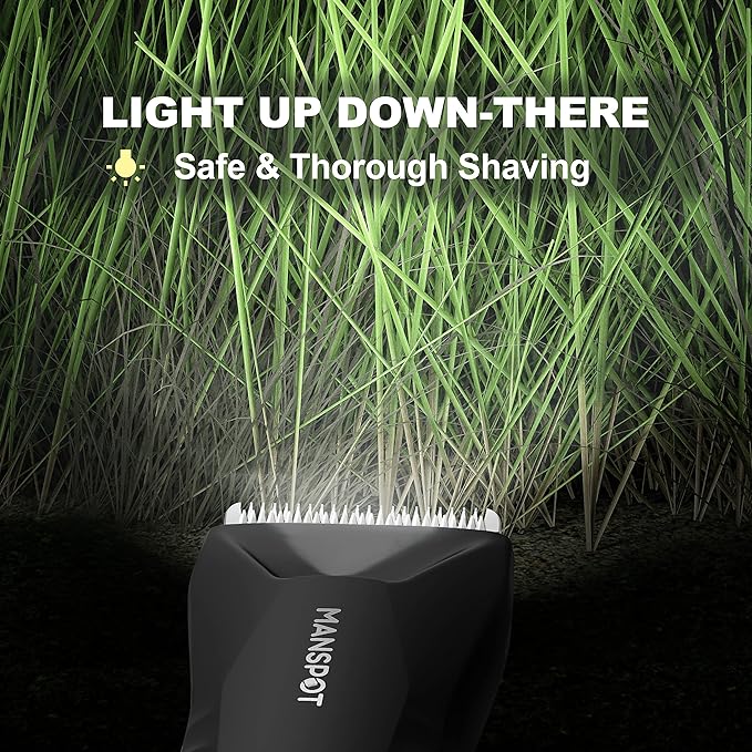 MANSPOT Manscape Body & Pubic Hair Trimmer for Men, Electric Groin Hair Trimmer, Replaceable Ceramic Blade Heads,Waterproof for Wet/Dry Use,Standing Recharge Dock,90 Minutes Shaving(Black)