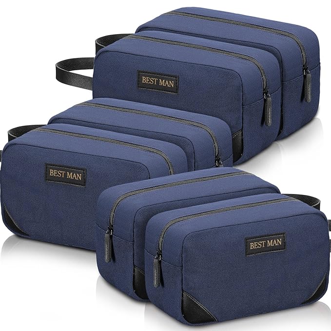 Eccliy 6 Set Groomsmen Gifts Men Toiletry Bags Men's Travel Shaving Kit Bathroom Bags Water Resistant Toiletry Case for Wedding Groomsman Proposal Gift Travel Accessories(Dark Blue)