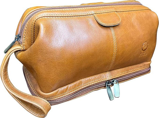 RUSTIC TOWN Leather Toiletry Bag for Men - Shaving Dopp Kit - Travel Gift Bathroom Shower Toiletries Organizer - Cosmetic Makeup Bag for Women