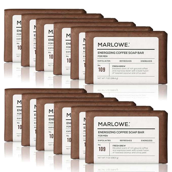 No. 109 Coffee Bar Soap 7 oz (12 bars) – Exfoliating Body Scrub for Men with Natural Extracts, Caffeine, Coffee Bean & Cocoa Butter – Energizing Fresh Brewed Scent