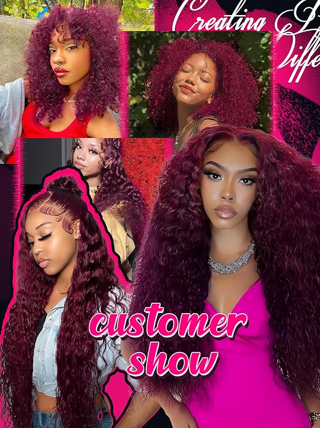 Human Hair Bundles 4 Bundles Hair Extensions 14 16 18 20 Inch Dark Burgundy Water Wave 100% Unprocessed Curly Brazilian Virgin Hair Wet and Wavy Human Hair A99J