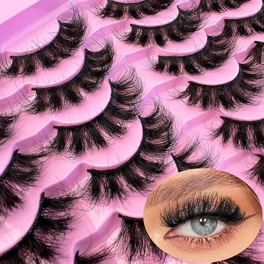 NINGLASH Lashes Strips Fluffy False Eyelashes 20mm Full Wispy Lashes 9D Volume Curly Lash Pack Fake Eyelash 12 Pairs Thick Faux Mink Lashes Multipack