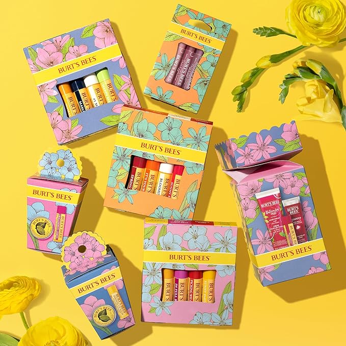 Burt's Bees Lip Balm - Just Picked Gifts Set with Pomegranate, Watermelon, Sweet Mandarin, Coconut and Pear Natural Lip Treatment Tubes, 4, 0.15 oz.