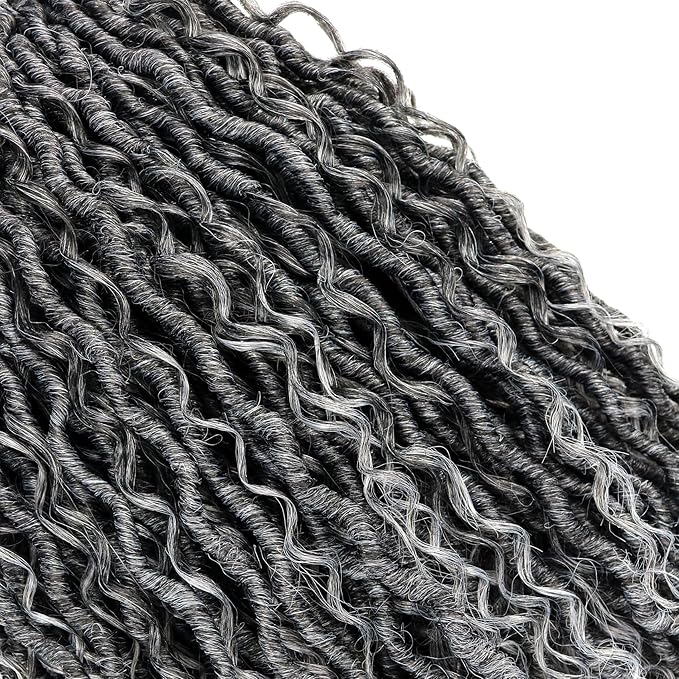 Aipin Goddess Locs Crochet Hair 18 Inch Boho River Locs Hippie Locs Wavy Crochet With Curly Hair In Middle And Ends Braids Hair Extensions (7Packs,18 inch, TGray)