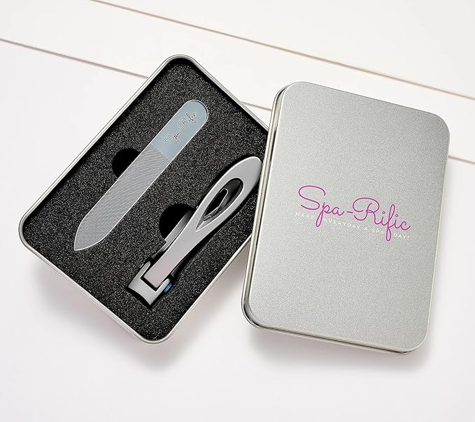 Spa-Rific 3pc Set of Wide Jaw Ergonomic Nail Clippers and Nano Glass Laser Etched Nail File - Stainless Steel