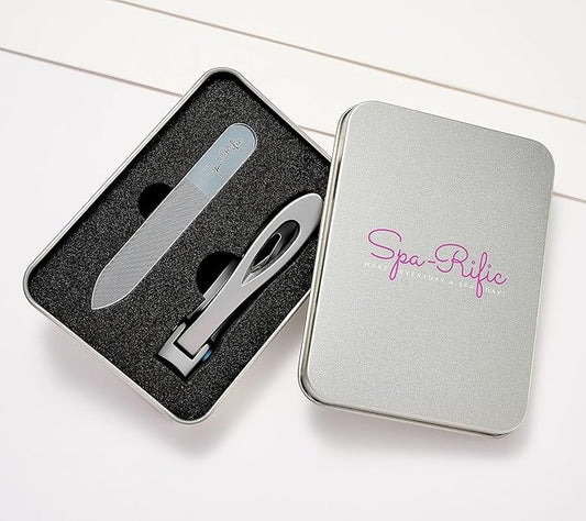 Spa-Rific 3pc Set of Wide Jaw Ergonomic Nail Clippers and Nano Glass Laser Etched Nail File - Stainless Steel