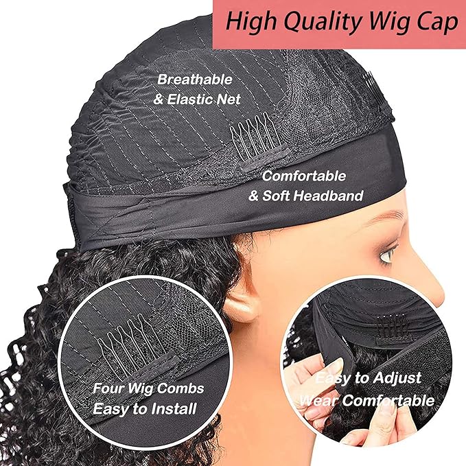 JCL Headband Wig - 14 Inch Curly Human Hair Wig, Glueless, Lace Front, Deep Wave, Natural Color, for Black Women
