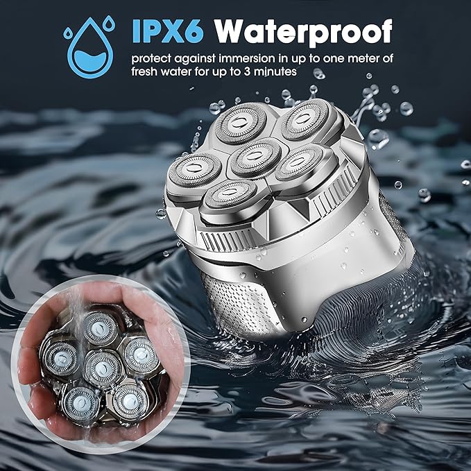 Karrte Head Shavers for Bald Men, 6D Magnetic Electric Razor with 2 Gear High-Speed Motor for Fast Shaving, IPX6 Waterproof, Hypoallergenic Wet/Dry Shaving Razor with LED Display & Travel Lock Silver