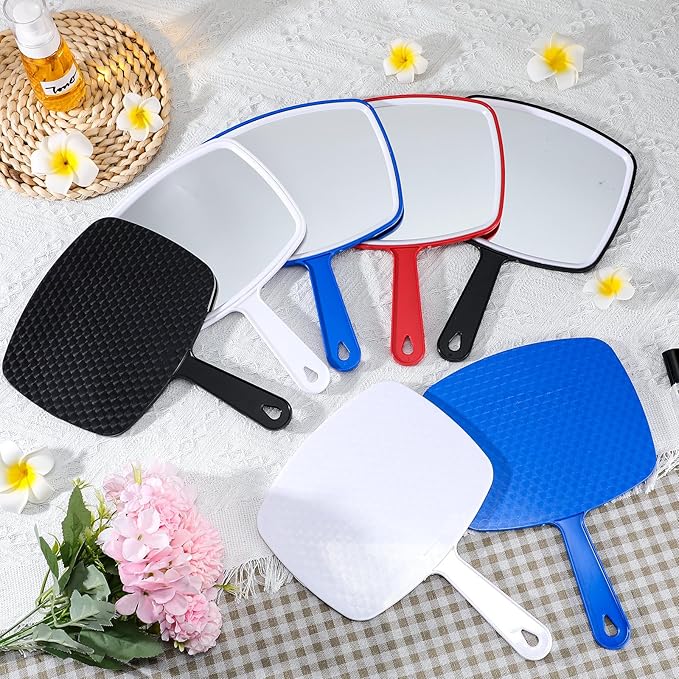 Qunclay 10 Pcs Large Hand Mirror Handheld Mirror with Handle Multi Purpose Barber Mirror with Distortion Free Reflection for Vanity Makeup Salon Travel Use (Multicolor,7.3'' W x 10.3'' L)