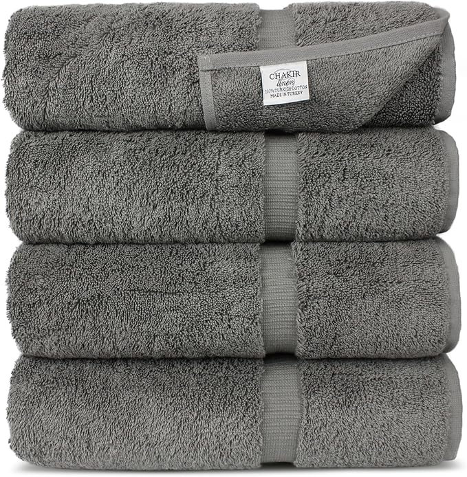 Chakir Turkish Linens Premium Cotton Absorbent Turkish Towels (Bath Towel - Set of 4, Gray)