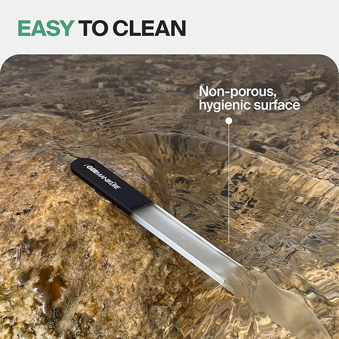 GERMANIKURE 2 Pc Black Glass Nail File Set with Suede Sleeves - Fingernail File & Small Travel Nail File - Professional Manicure & Pedicure Kit for Natural Nails - Ethically Made in Czech Republic