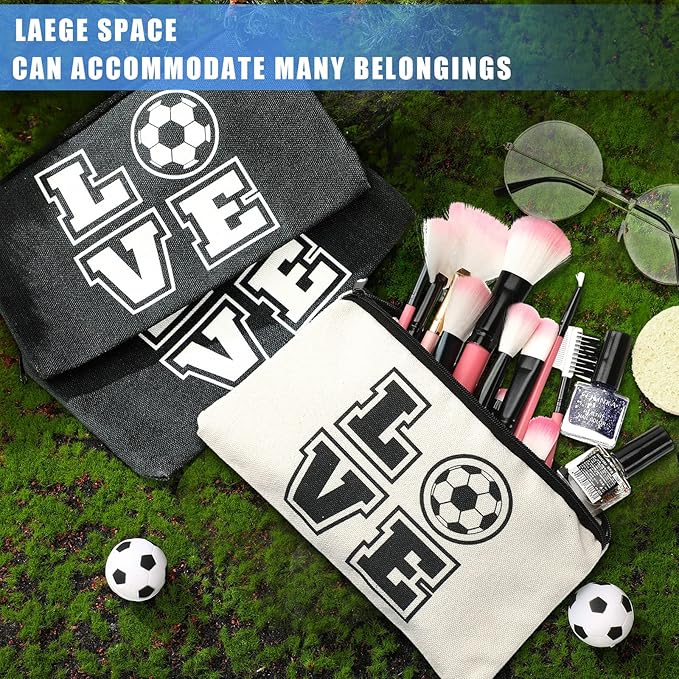 Amylove 20 Pieces Soccer Makeup Bag Gifts Soccer Cosmetic Travel Bag with Words Toiletry Zipper Pouch Portable for Women Football Lover Players Team Accessories
