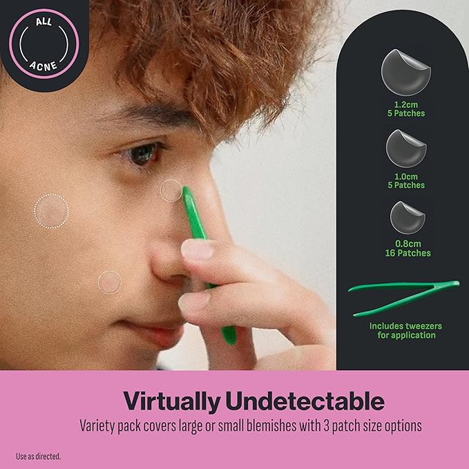 Oxy 8 IN 1 Pimple Acne Patches, Invisible, Sweat & Waterproof Hydrocolloid Zit Covers Protect & Shrink Pimples, Fast On Face & Body, 26 Count in 3 Sizes, Tweezers Included (3x26ct)