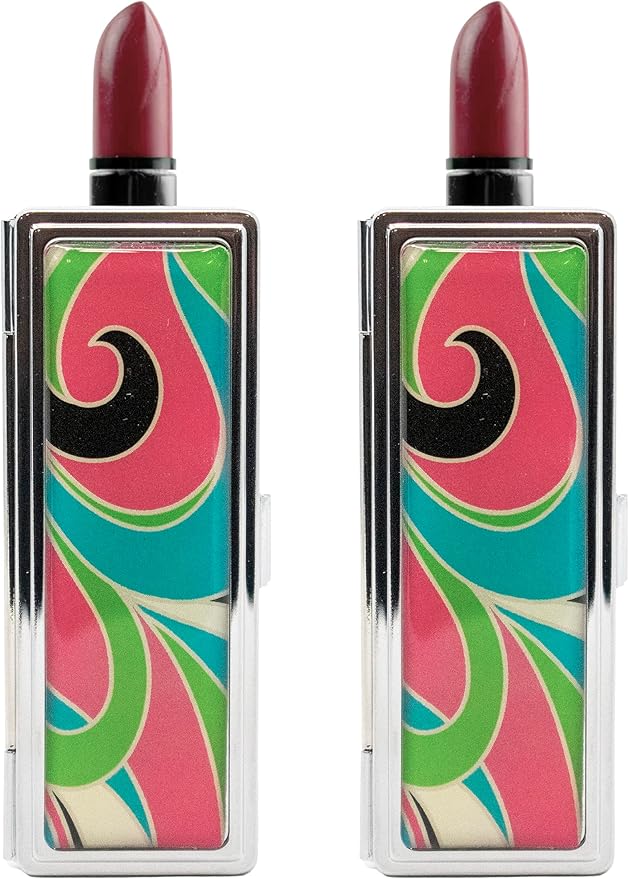 Stephanie Imports Set of 2 Rectangular Vintage Lipstick Cases With Glass Mirror (Retro Color Medley)