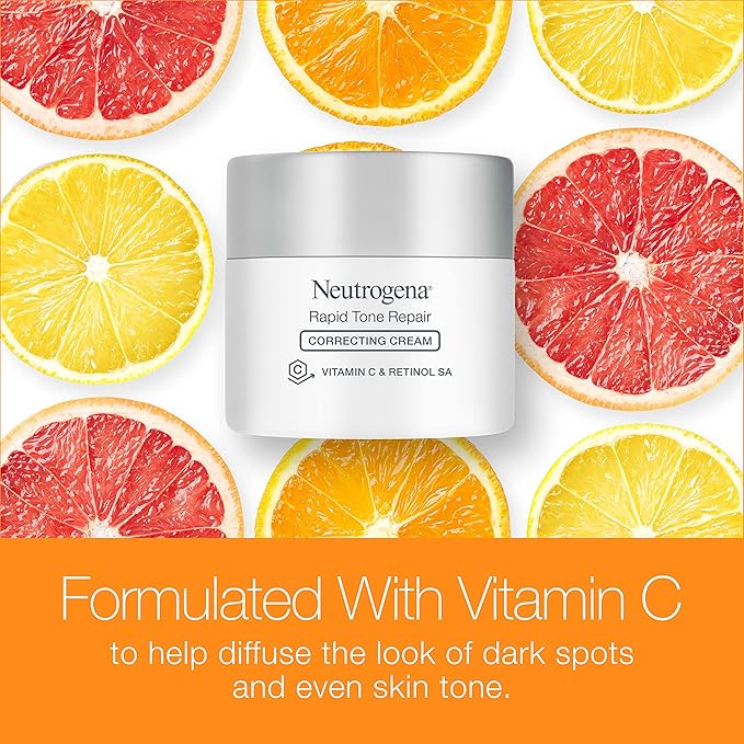 Neutrogena Retinol + Vitamin C Correcting Cream, Rapid Tone Repair Face & Neck Cream with Hyaluronic Acid for Dark Spots, Fine Lines & Wrinkles, 1.7 oz