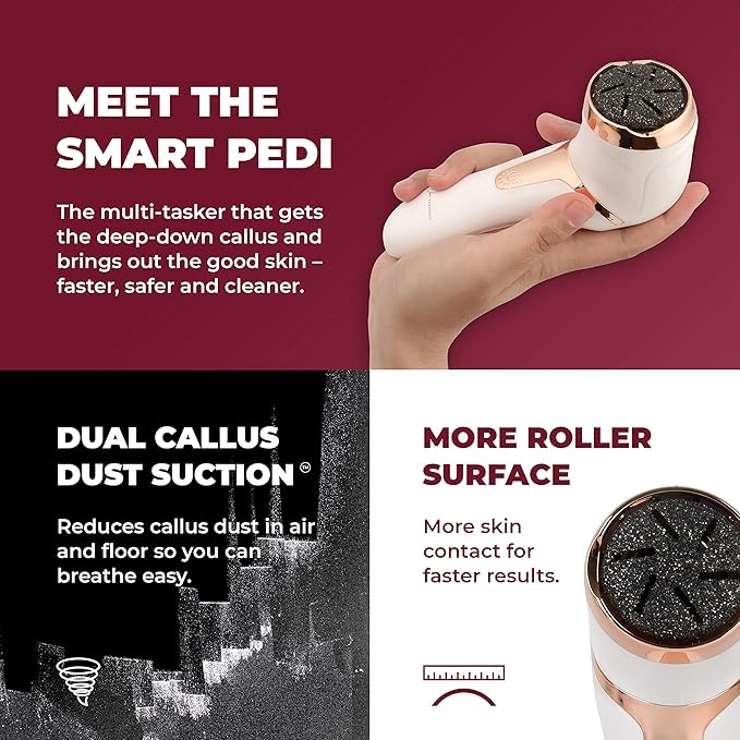 Own Harmony Electric Callus Remover with Vacuum - Foot Care for Women - Professional Pedicure Tools for Powerful Pedi Care Vac - 3 Rollers Electric Feet File CR2100 - Best for Hard Dry, Cracked Heels