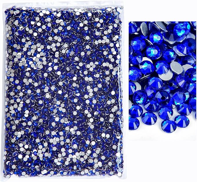 Blinginbox Flatback Rhinestones Bulk,14400pcs Crystal Round Loose Gemstones Glass Rhinestones for Crafts Makeup Nail Art Clothes Shoes DIY Decorations(SS10,2.7-2.9mm,Sapphire)