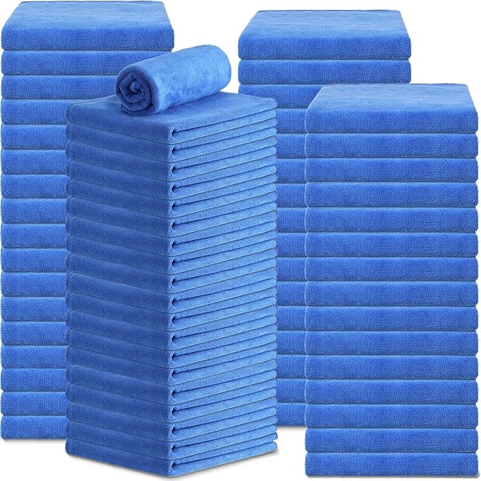 Newwiee 72 Pack Microfiber Bleach Proof Towels Bulk for Salon 18 x 30 Inch Dry Lint Free Hair Drying Hand Towels for Hair, Gym, Bath, Spa, Shaving, Barber(Blue)