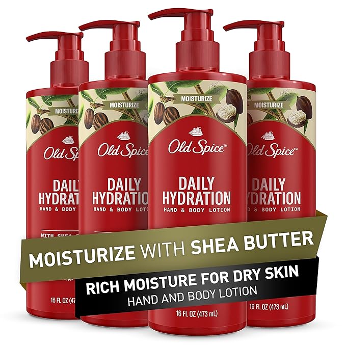 Old Spice Daily Hydration Hand & Body Lotion for Men with Shea Butter, 24/7 All Day Hydration, 16 fl oz (Pack of 4)