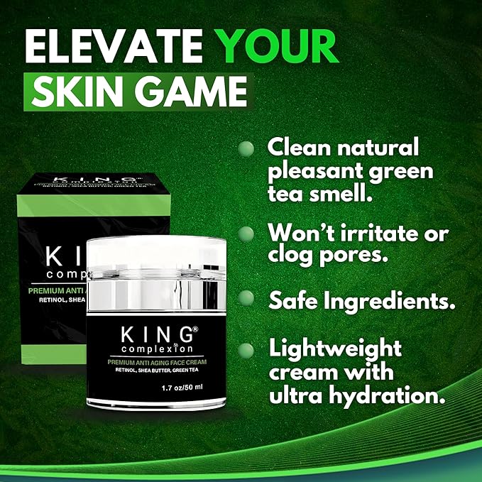 Luxury Mens Skincare - Organic - Retinol Face Cream - Non Greasy - Shea Butter - Green Tea - Look Younger - Easy Pump - Anti Aging Mens Face Cream - Hydrating - Black Owned (1.7 oz)