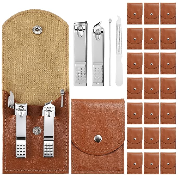 Lasnten 24 Set Manicure Set Bulk Nail Clippers Grooming Nail Kit Stainless Steel Professional Pedicure Kit Pedicure Tools with Travel Case Gifts for Men Women Personal(4 in 1,Brown)