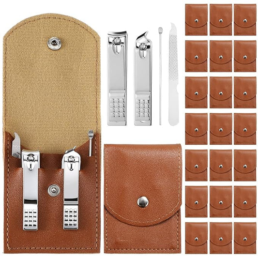 Lasnten 24 Set Manicure Set Bulk Nail Clippers Grooming Nail Kit Stainless Steel Professional Pedicure Kit Pedicure Tools with Travel Case Gifts for Men Women Personal(4 in 1,Brown)