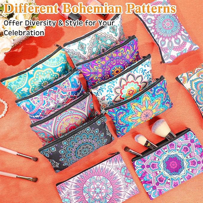 24 Pieces Makeup Bags Bulk Canvas Cosmetic Bags Purse Organizer Zipper Cosmetic Pouch Portable Travel Toiletry Pouch for Women Men Gifts, 7 x 4 Inch (Mandala)