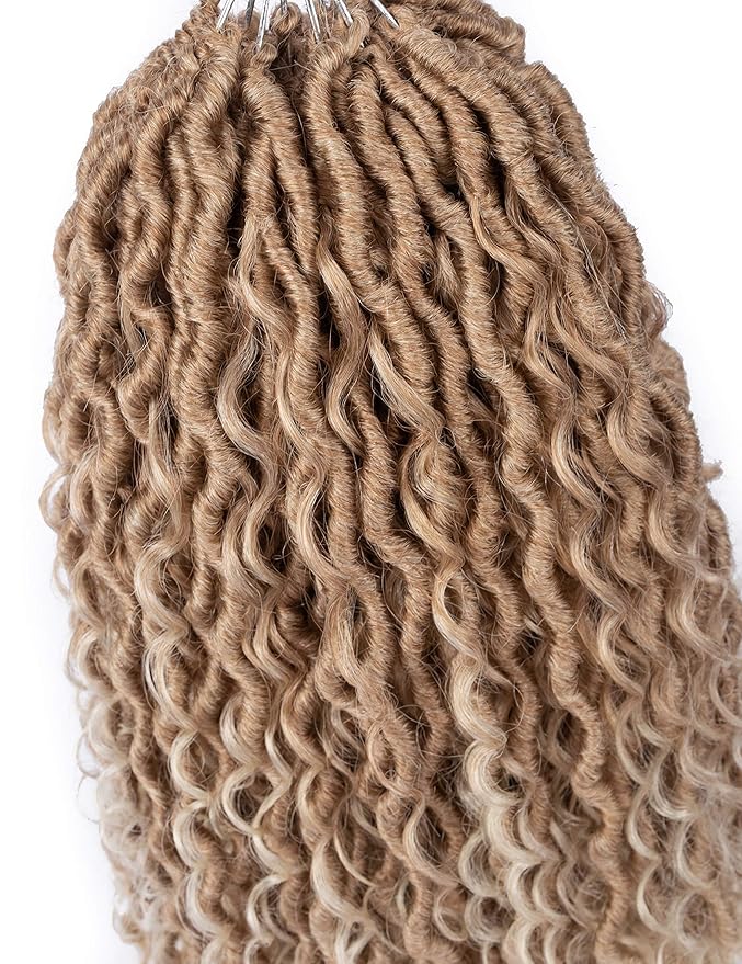 Aipin 8 Packs New Goddess Locs Crochet Hair 18 Inch Boho River Locs Hippie Locs Wavy Crochet With Curly Hair In Middle And Ends Braids Hair Extensions(8 Packs,18 inch,T27/613)