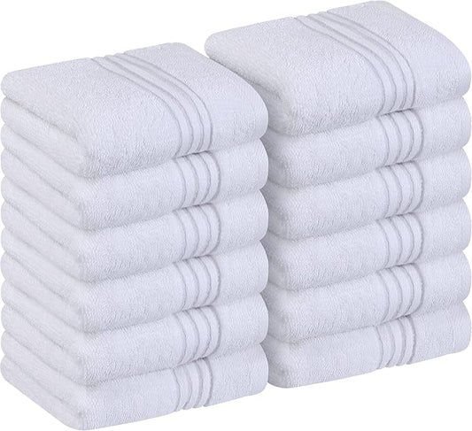Utopia Towels - Luxury Wash Cloths Set (12 x 12 Inches) 600 GSM 100% Cotton Ring Spun, Highly Absorbent and Soft Feel Washcloths for Bathroom, Spa, Gym, and Face Towel (White) (216 Pack)