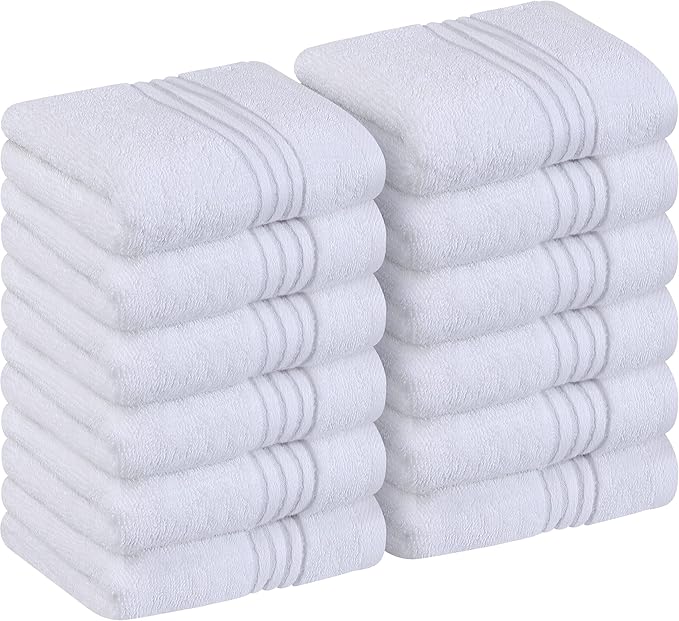Utopia Towels - Luxury Wash Cloths Set (12 x 12 Inches) 600 GSM 100% Cotton Ring Spun, Highly Absorbent and Soft Feel Washcloths for Bathroom, Spa, Gym, and Face Towel (White) (216 Pack)