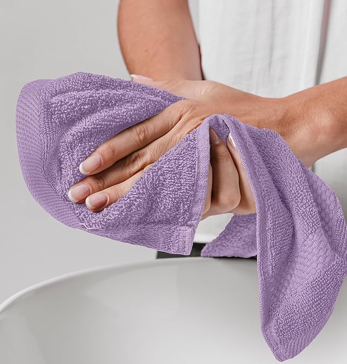 White Classic Luxury Washcloths for Bathroom-Hotel-Spa-Kitchen-Set - Circlet Egyptian Cotton - Highly Absorbent Hotel Quality Face Towels - Bulk Set of 12-13x13 Inch (Lavender)