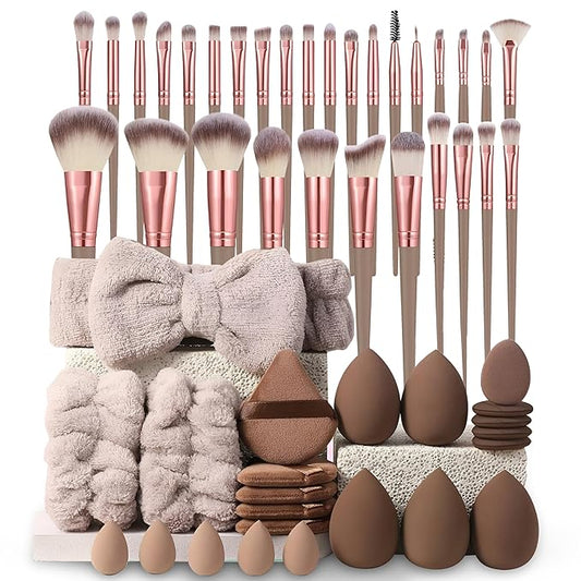 Professional Makeup Tools Set, 54pcs set Cosmetic Brush & Sponge & Puff & Headband & Brush Cleaning Bow Set,Facial Makeup & Cleaning Accessories, Makeup Products, Valentine Day Gift for her