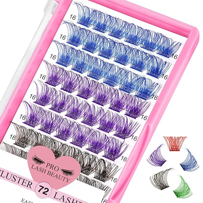 Colored Lash Clusters 5 Colors Mixed Cluster Lashes Colored Individual Eyelashes Cluster 14mm Blue+Purple+Brown+Green+Red DIY Lash Extension Volume Wispy Lashes Super Thin Band Reusable Soft & Comfortable(Mix Color,Volume-D-16mm)
