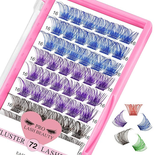 Colored Lash Clusters 5 Colors Mixed Cluster Lashes Colored Individual Eyelashes Cluster 14mm Blue+Purple+Brown+Green+Red DIY Lash Extension Volume Wispy Lashes Super Thin Band Reusable Soft & Comfortable(Mix Color,Volume-D-16mm)
