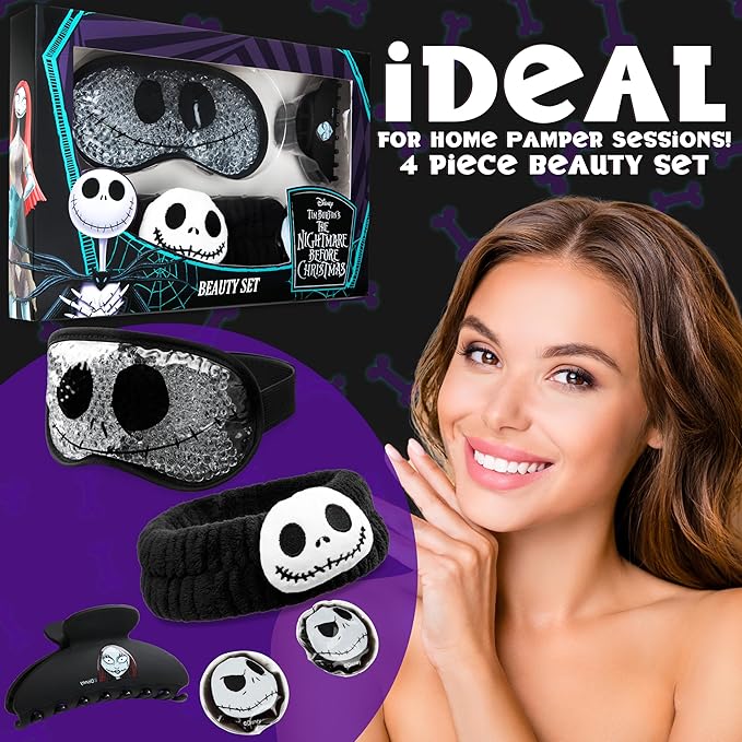 Disney Stitch Cooling Eye Mask & Beauty Accessories Set with Claw Clip Skincare Headband Cooling Eye Pads, Pampering Beauty Gifts for Women (Black)