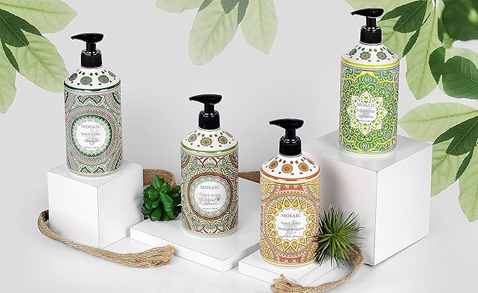 Mosaic Liquid Hand Soap / Wash Gift Set, Ideal Bathroom Kitchen Hand Soap Set , Olive Oil + Coconut & Hibiscus + Gardenia + Orange Blossom, 4 x 24.6 fl oz Each Liquid Soap Bottle
