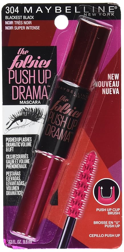 Maybelline The Falsies Push Up Drama Washable Mascara, Blackest Black, 0.33 fl. oz.