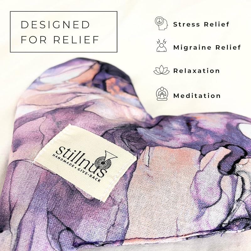 Handmade Heart-Shaped Eye Pillow - Organic Lavender & Flax Seed, Weighted for Hot/Cold Therapy | Holiday & Christmas Gift for Mom, Teachers, & Women (Pink & Purple)