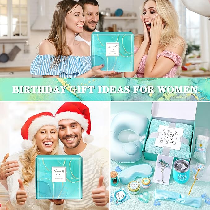 LUCOTIYA Birthday Gifts for Women Self Care Gifts Get Well Soon Gifts,Ocean Relaxing Spa Gift Basket Care Package with Blanket, Idea Thinking of You Gifts for Mom Her Best Friends Sister Wife