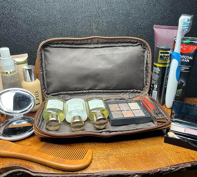 RUSTIC TOWN Leather Toiletry Bag for Men - Shaving Dopp Kit - Travel Gift Bathroom Shower Toiletries Organizer - Cosmetic Makeup Bag for Women